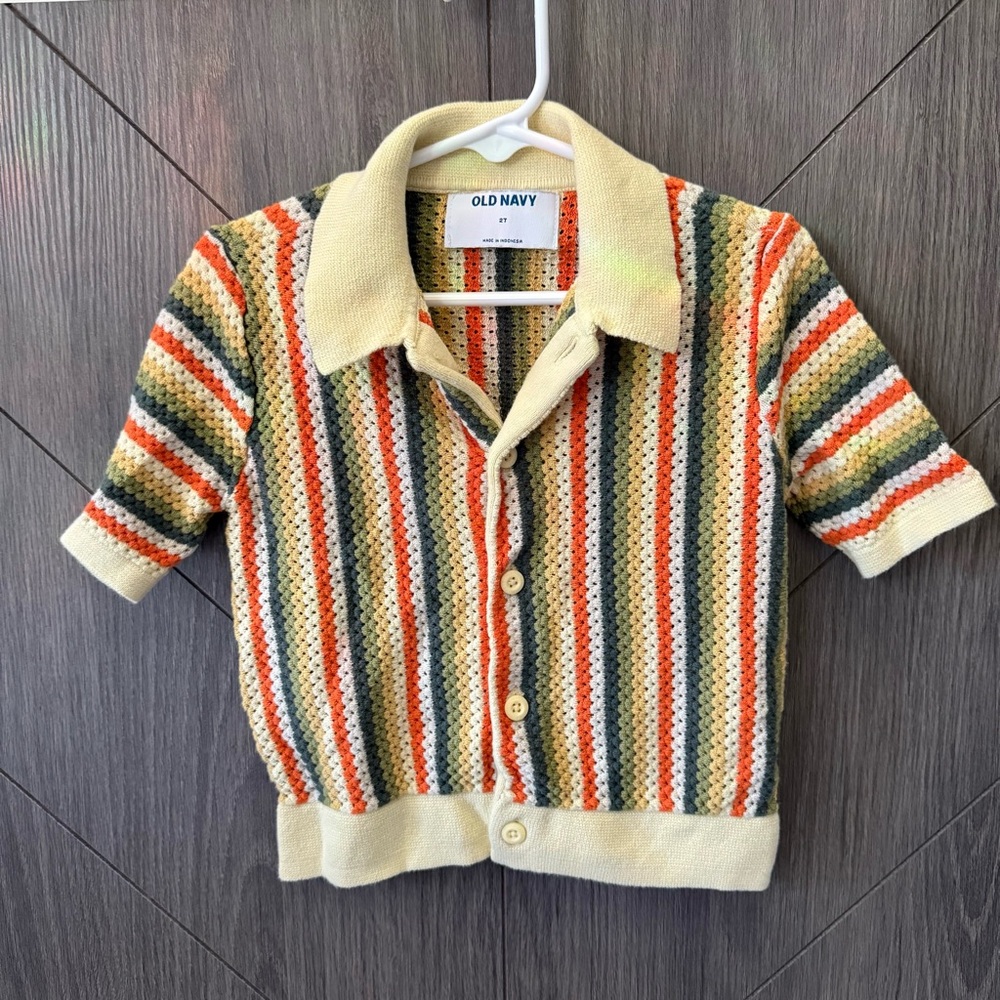Old Navy Striped Toddler Boy Button Down Short Sleeve Polo Shirt Multicolor